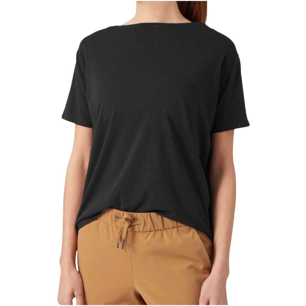 LULULEMON Women’s Back In Action Black Short Sleeve Organic Cotton Top